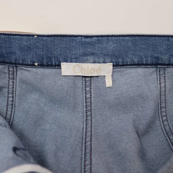 Chloe 6 / F 38 Denim Wide Flare Jeans Bell Bottom Button Fly Patch Pocket - Picture 12 of 15